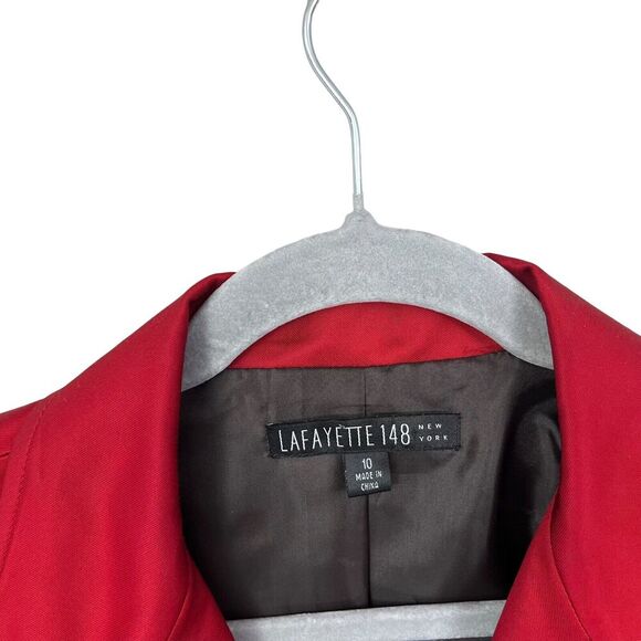 Lafayette 148 Womens Blazer Suit 3 Button 3/4 Cuffed Sleeves Lined Satin Red 10 - Picture 3 of 6